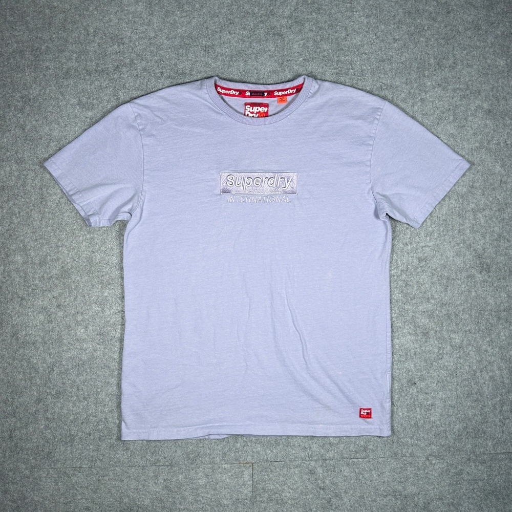 Superdry T Shirt Mens Large Purple International Box Logo Embroidered Cotton Tee